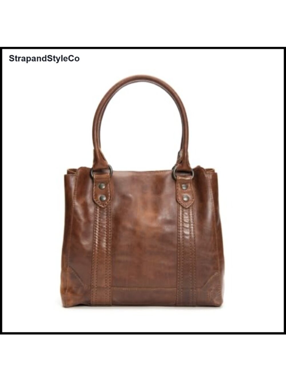 Vintage-Distressed Leather Three-Compartment Tote with Magnetic Snap